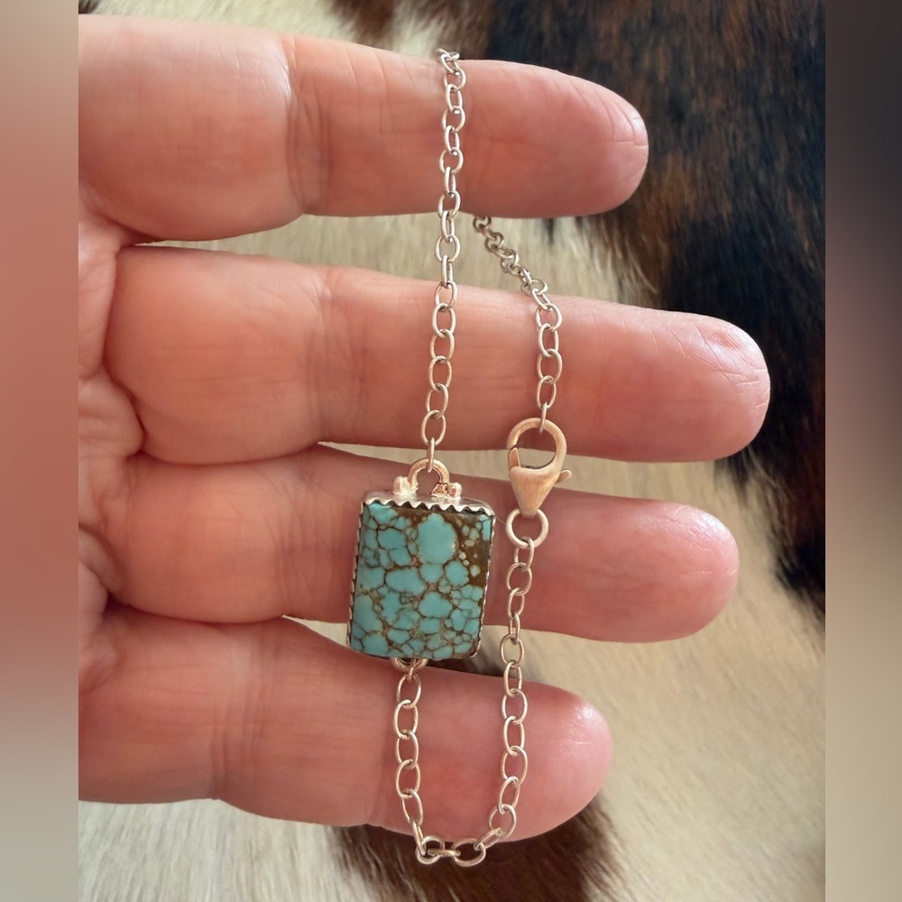 ❤️ Number 8 Turquoise Matte Sterling Silver Link Bracelet Adjustable To 7.5”